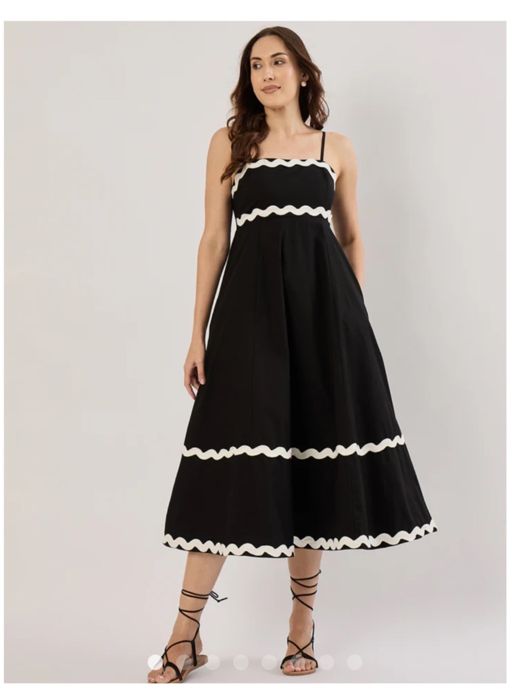 Sim & Sam Black Midi Dress with White Scallop Trim NWT